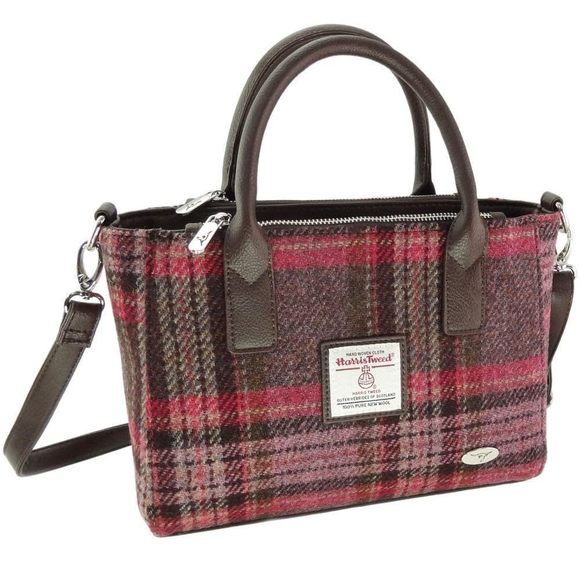 Harris Tweed Small Tote Bag Brora Burgundy & Pink Stewart Tartan :^) - Picture 1 of 1